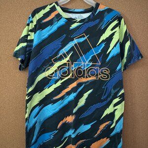 Adidas Printed Tee Black with multi color design Boys LG US 14/16